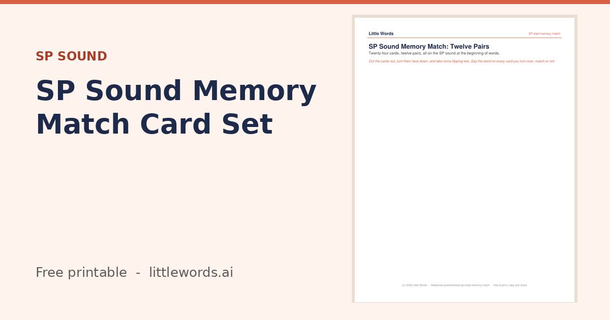 Initial SP Sound Memory Match Card Set, a Little Words printable