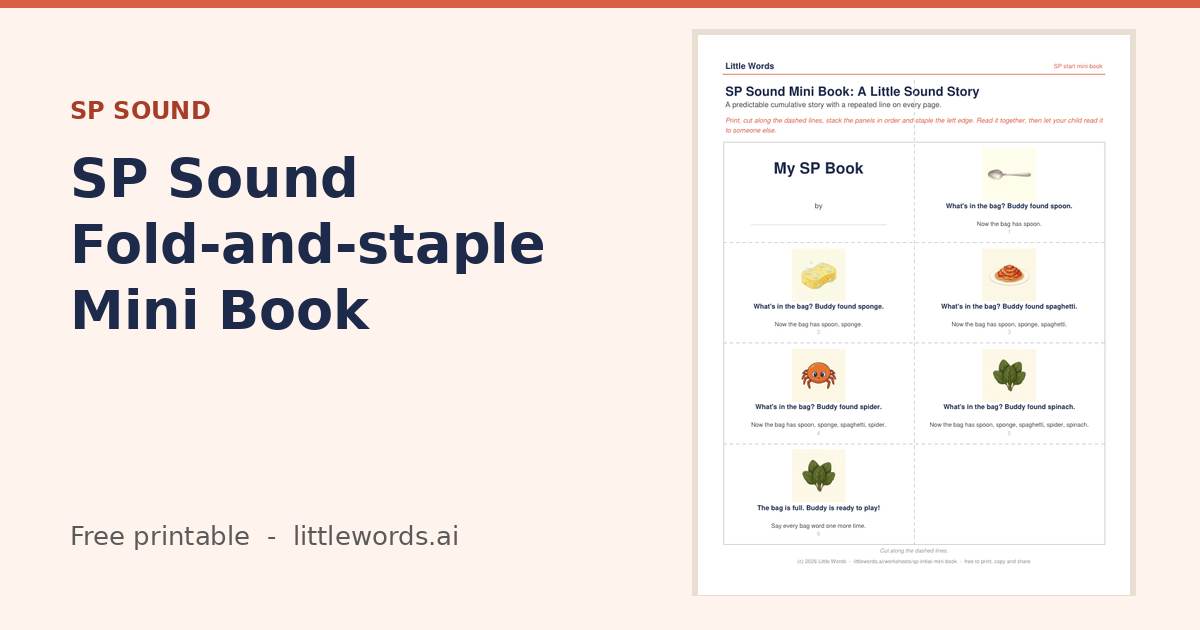 Initial SP Sound Fold-and-staple Mini Book, a Little Words printable