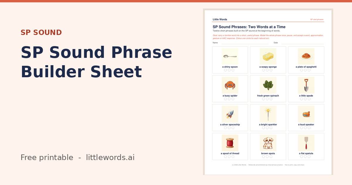 Initial SP Sound Phrase Builder Sheet, a Little Words printable