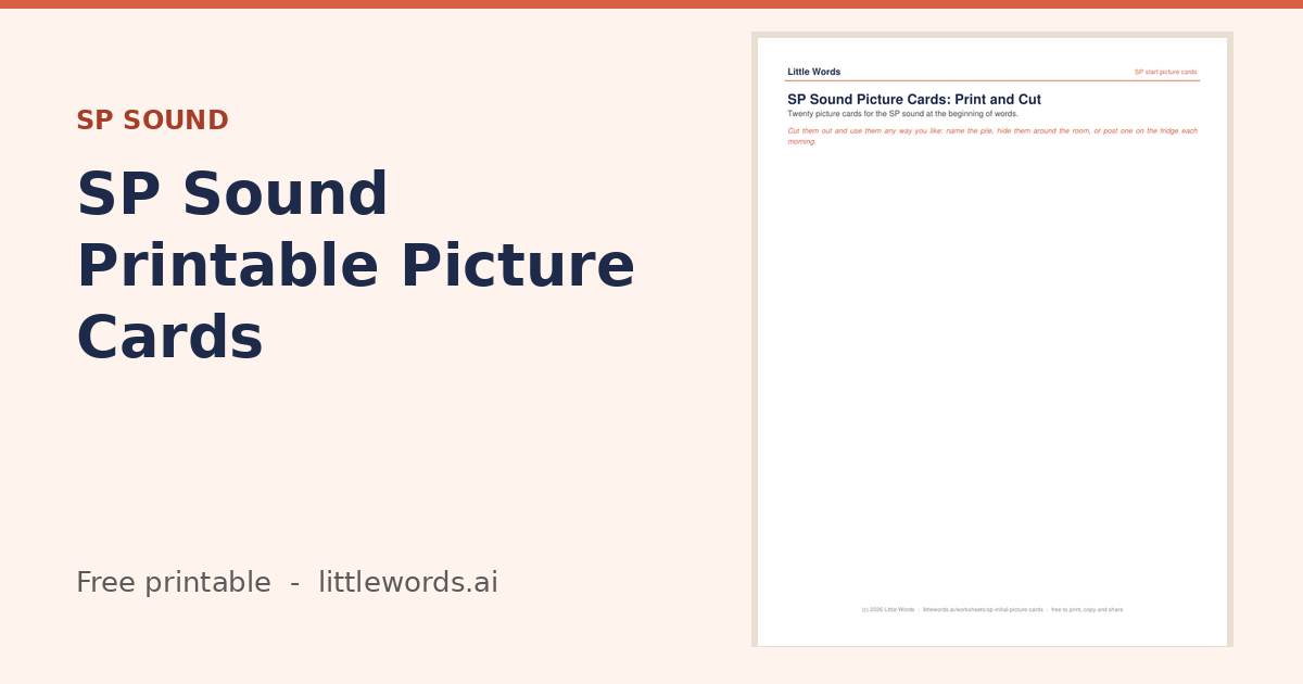 Initial SP Sound Printable Picture Cards, a Little Words printable