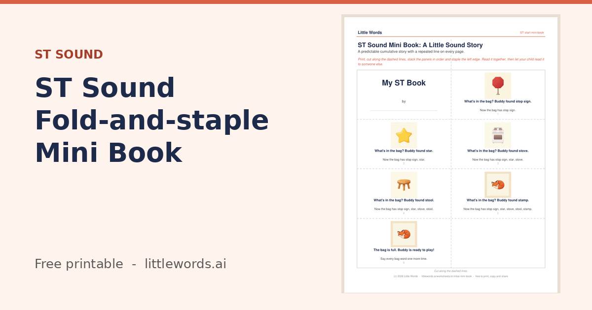 Initial ST Sound Fold-and-staple Mini Book, a Little Words printable