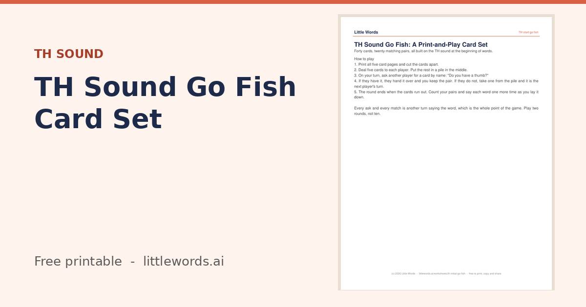 TH Sound Go Fish Card Set, a free Little Words printable