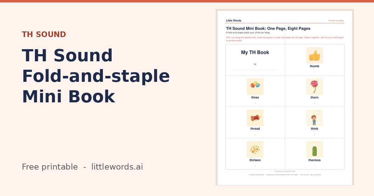 TH Sound Fold-and-staple Mini Book, a free Little Words printable