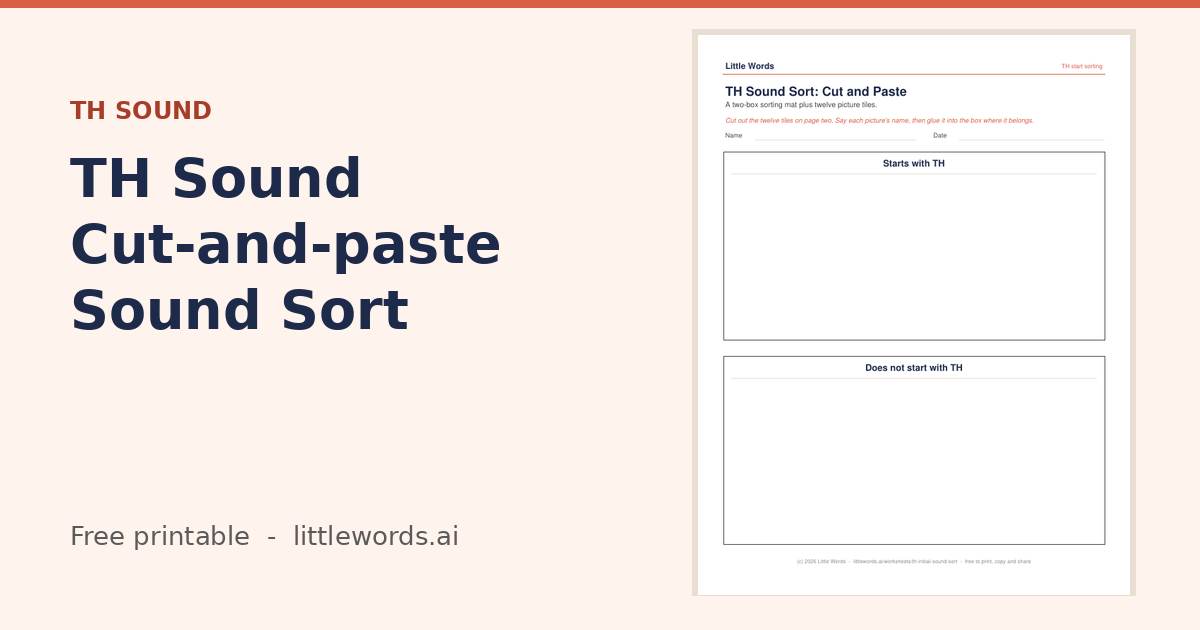 TH Sound Cut-and-paste Sound Sort, a free Little Words printable