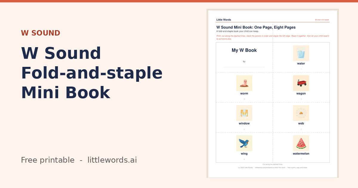 W Sound Fold-and-staple Mini Book, a free Little Words printable
