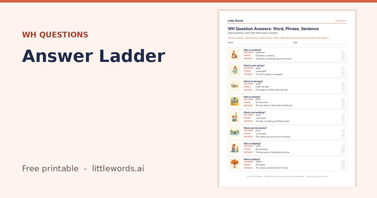 Answer Ladder, a free Little Words printable