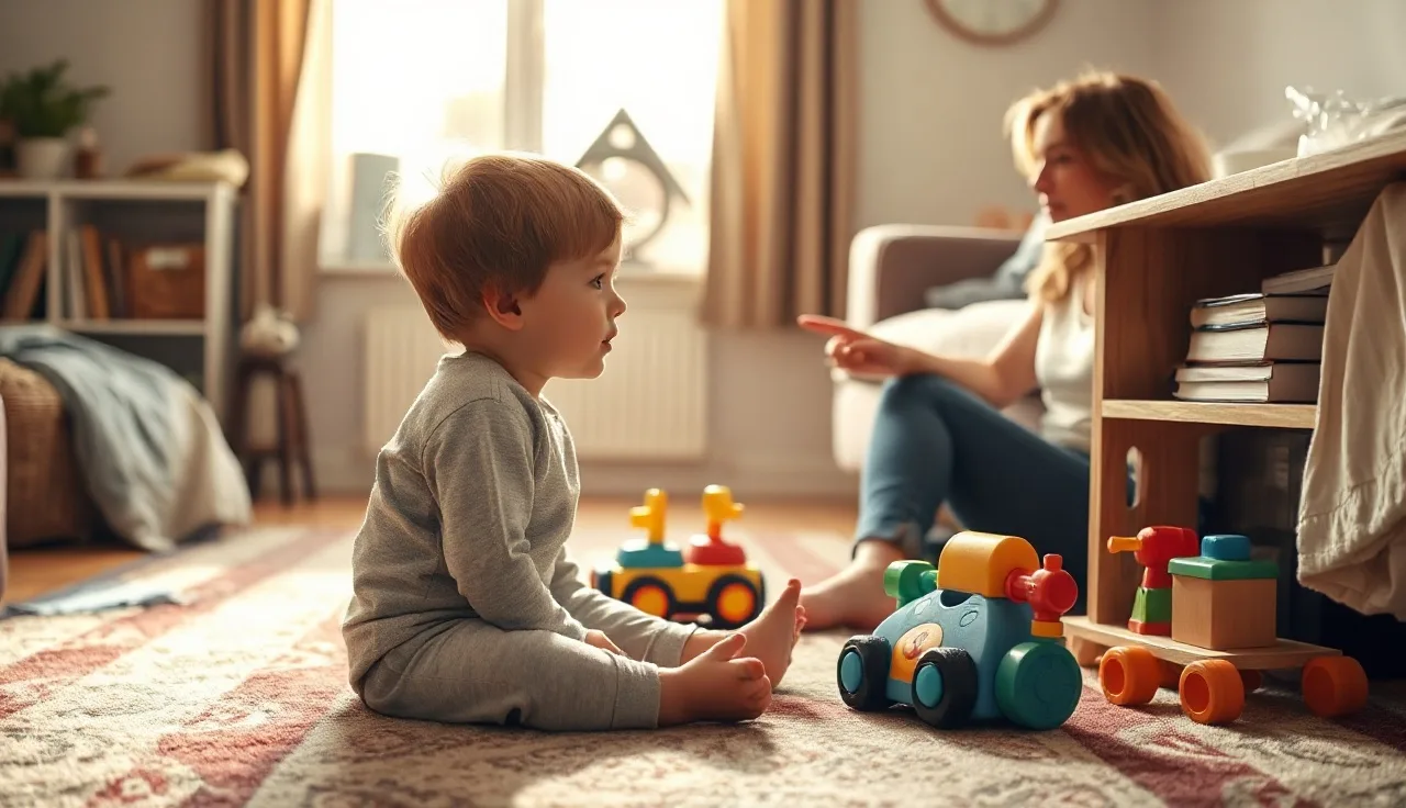 Child listening to parent speak during informal language practice at home