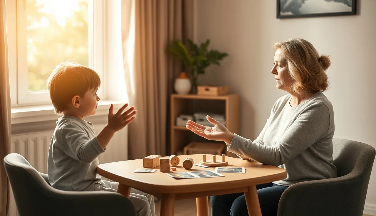 Child and speech therapist in conversation during a speech therapy session