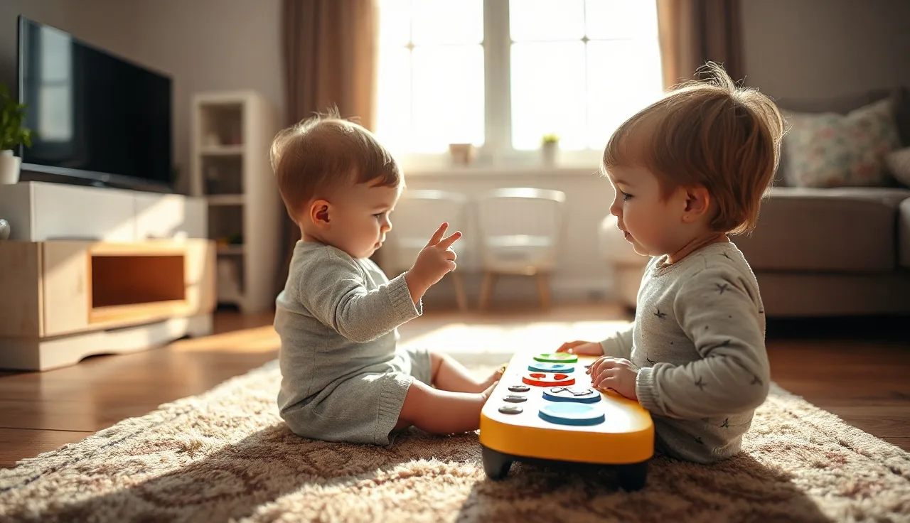 Young child using a picture communication board during a home speech session