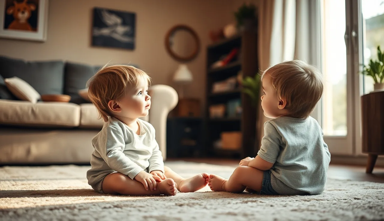 Young autistic child listening attentively to parent speaking in a sunlit living room