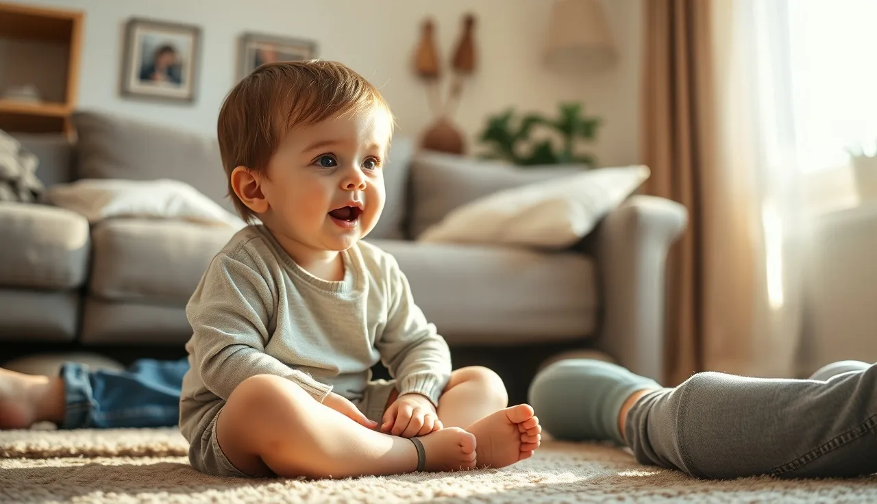 Young child speaking animatedly to a parent listening closely at home