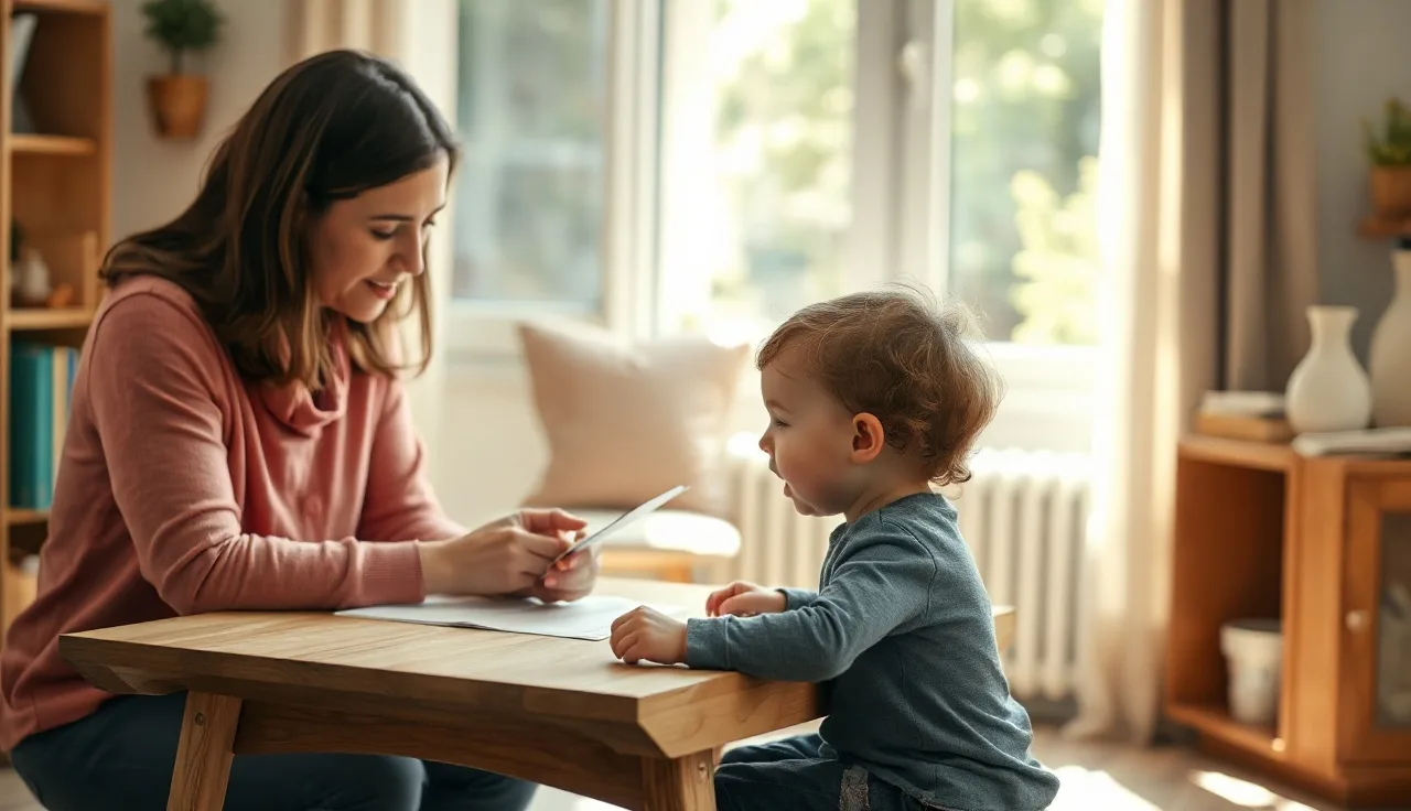 Young child attempting speech sounds with a therapist during a CAS session