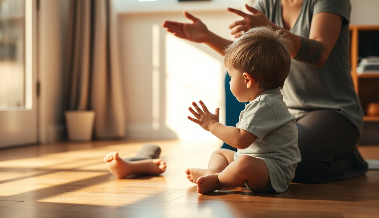 Young child and therapist doing hands-on sensory play during a speech session