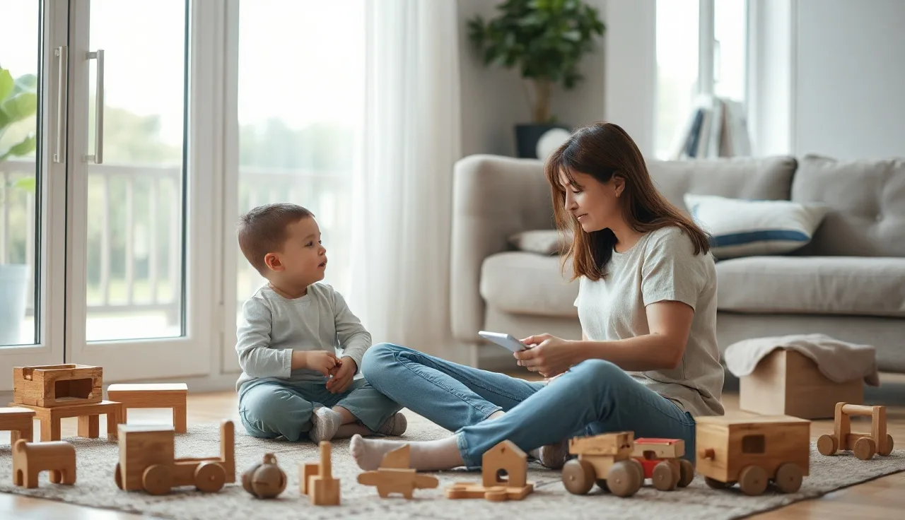 Speech therapist working with toddler and parent during early intervention home visit