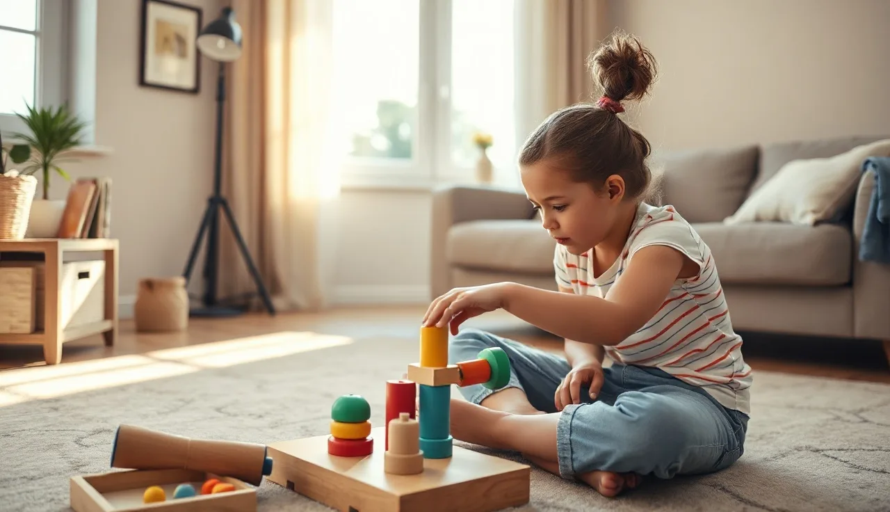 Therapist and toddler playing on a living room floor during an early intervention session