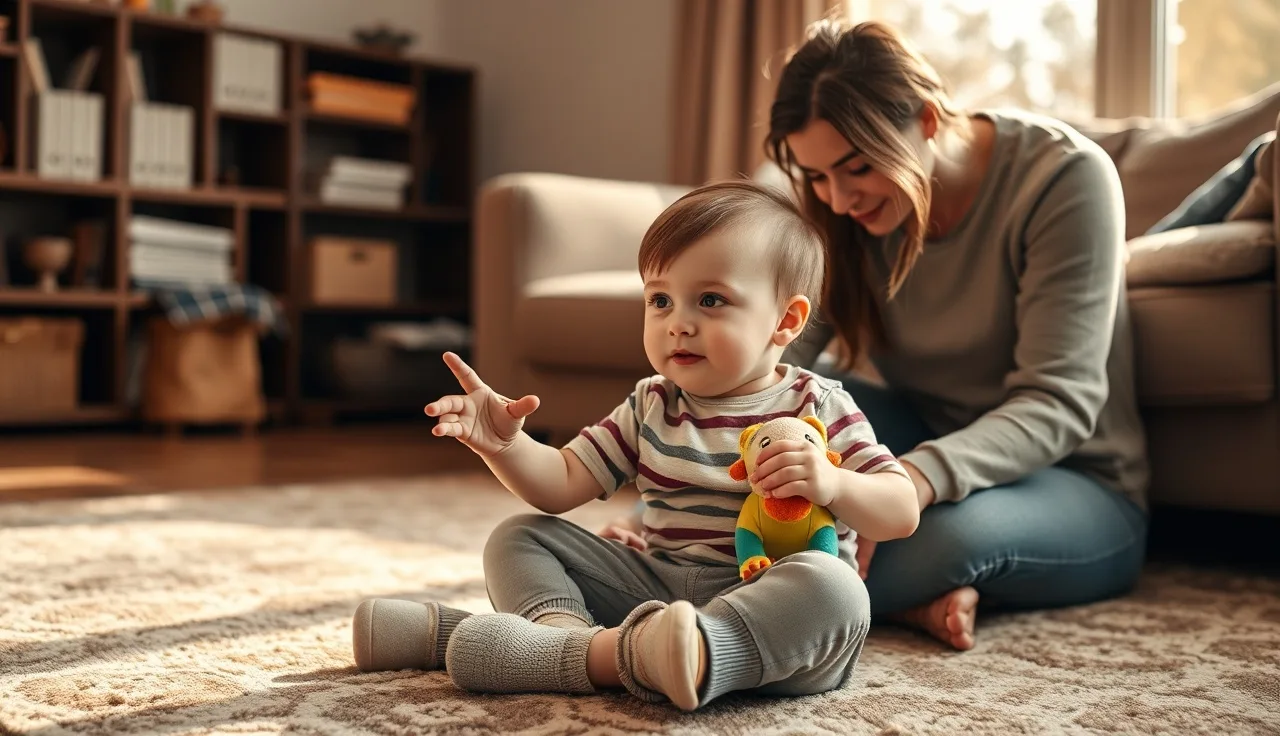 Child speaking expressively to parent during play, illustrating echolalia and scripting communication