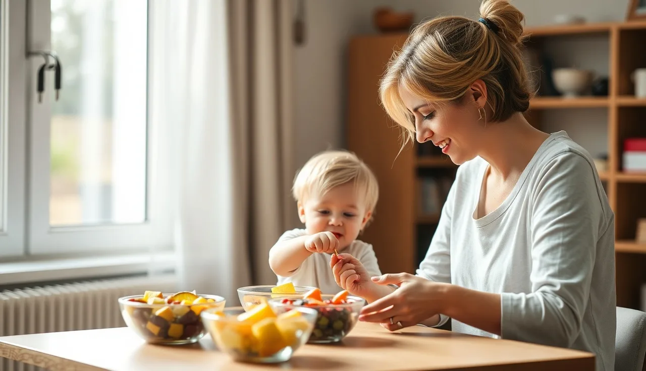 Therapist and toddler at a low table with food during a feeding therapy session