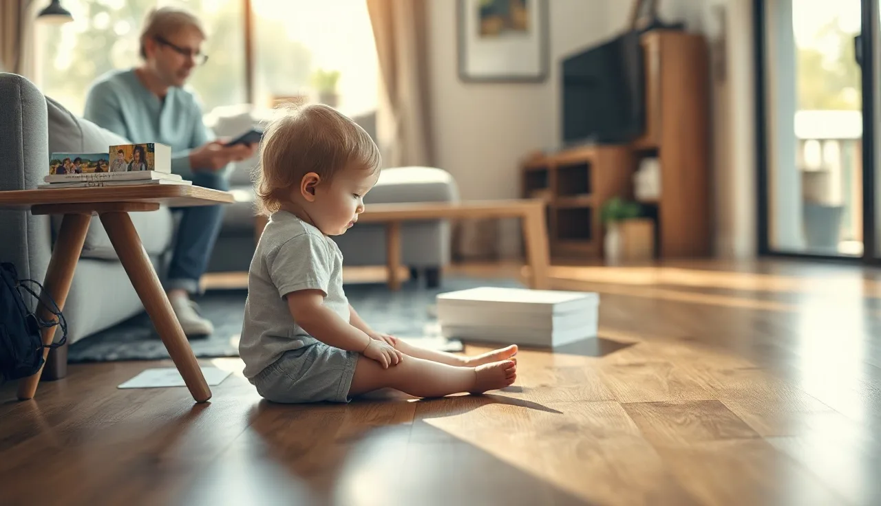Young child using picture communication cards on a floor at home