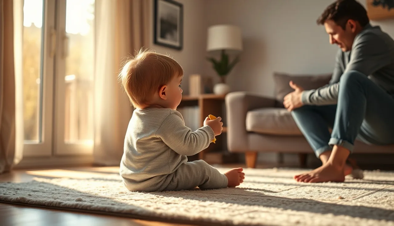 Child turning away from adult during communication practice at home