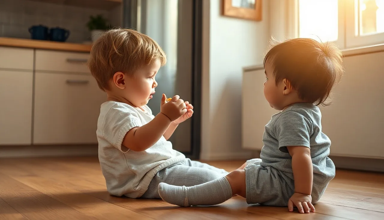 Toddler and parent practicing yes and no head gestures during snack time