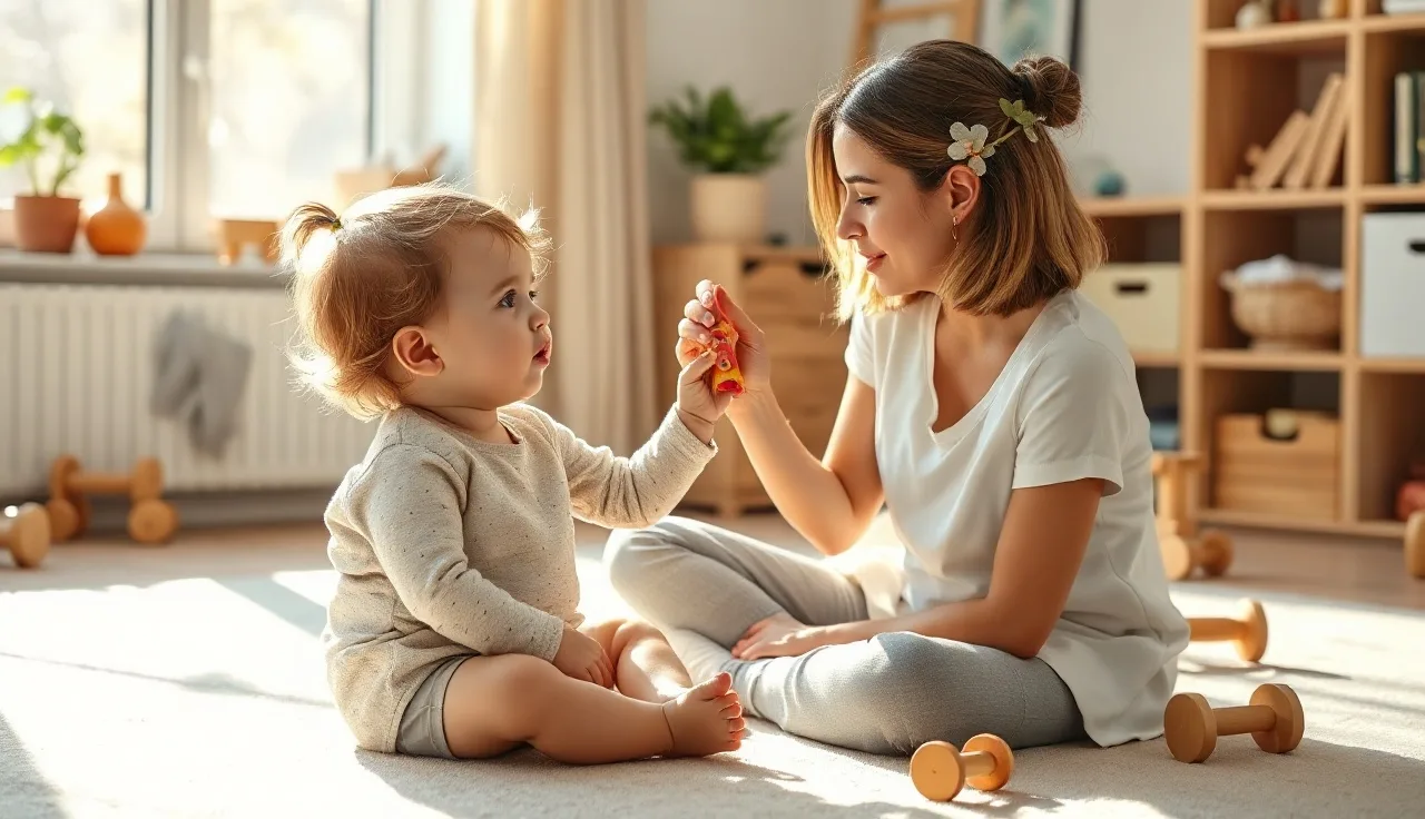 Speech therapist and toddler practicing words during a therapy session