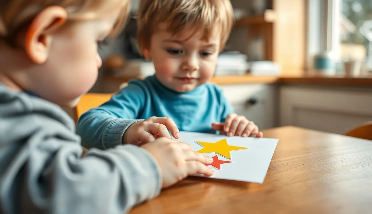 Young child placing a star token onto a laminated token board at home