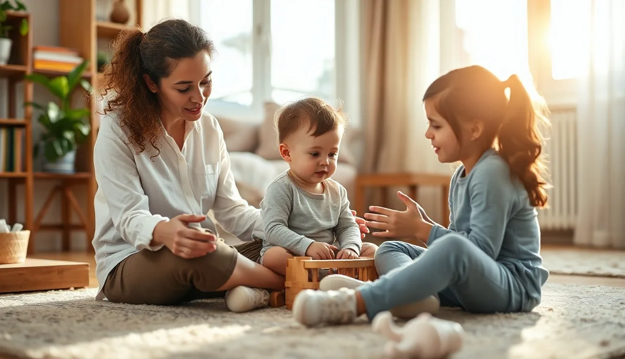 Speech therapist and toddler playing with toy during early intervention session at home