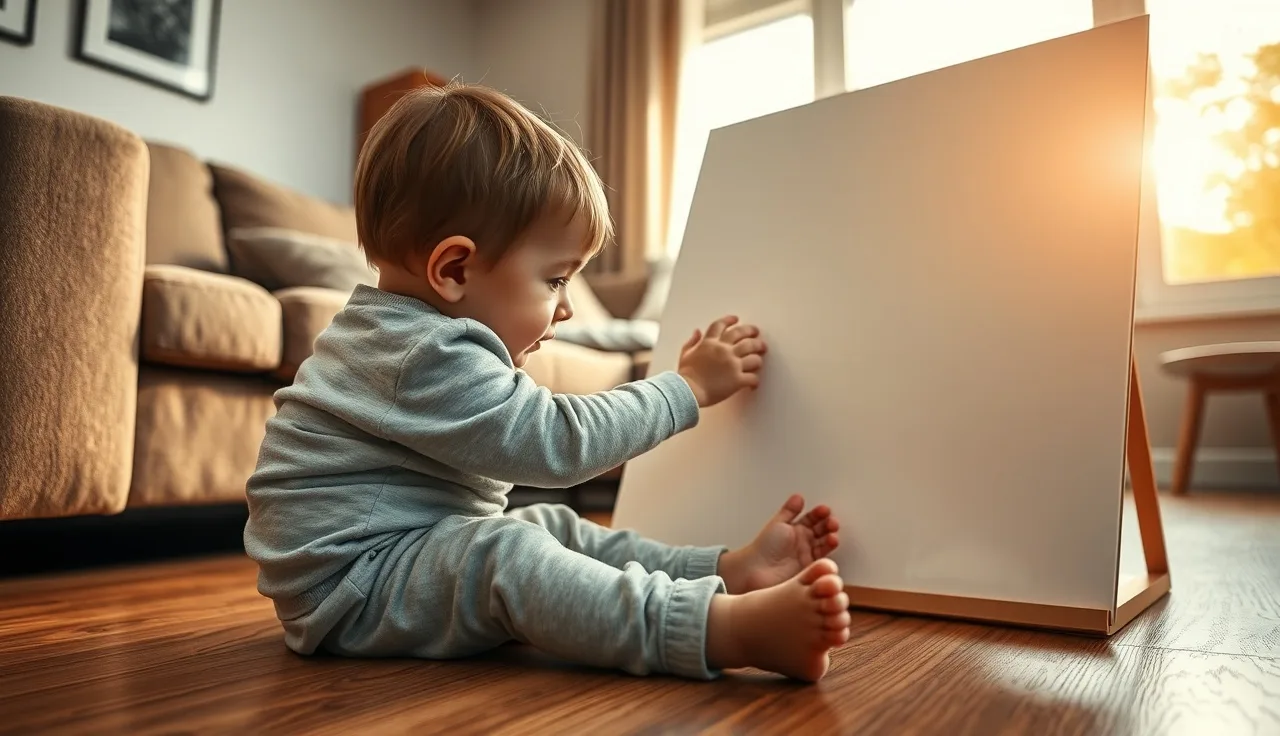 Young child pointing at a laminated low-tech AAC picture communication board