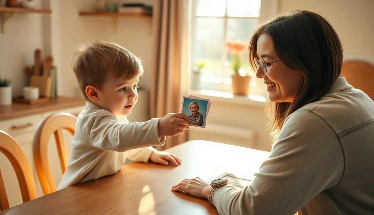Young child handing a picture card to an adult during a PECS communication exchange