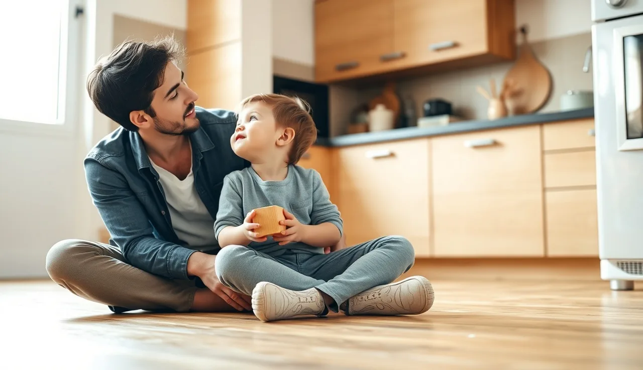 Parent and toddler sharing a quiet floor moment during relationship development play