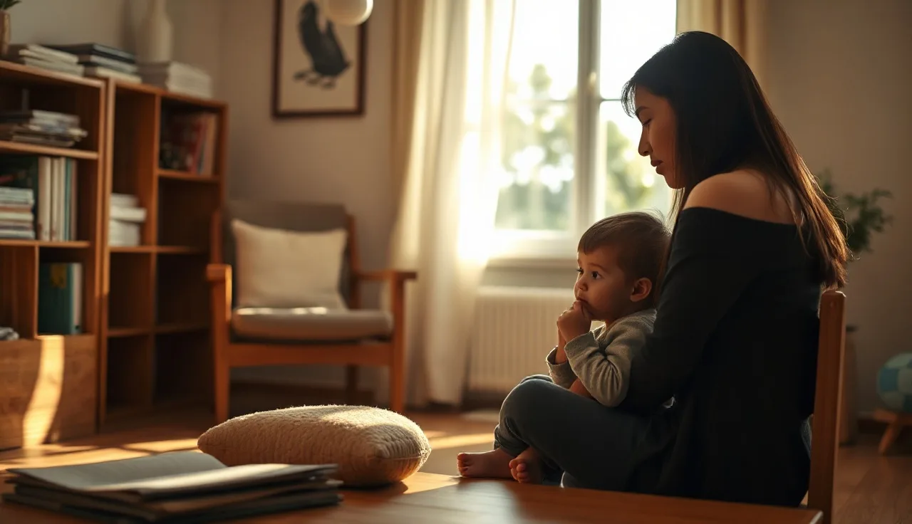 Child watching speech therapist's mouth during a CAS therapy session at a wooden table