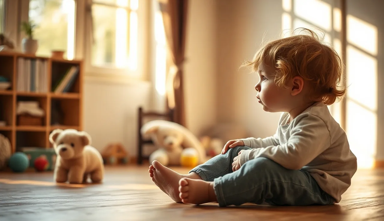 Toddler and parent sitting face to face during speech practice at home