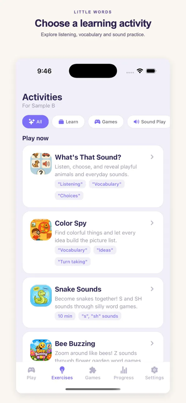Little Words activities, from the current App Store listing